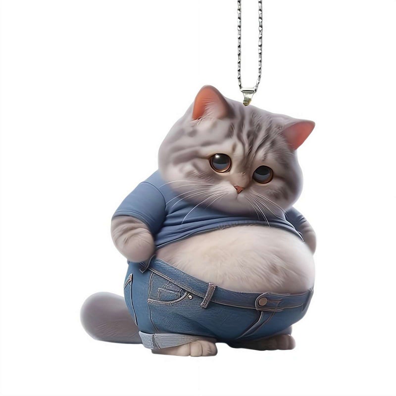 Chubby Dog Cat Mascot Keychain, 2D Flat Acrylic Pendant Cat Hanging Ornament for Car, Car Rearview Mirror Interior Accessories Decor Present for Window - Image 1